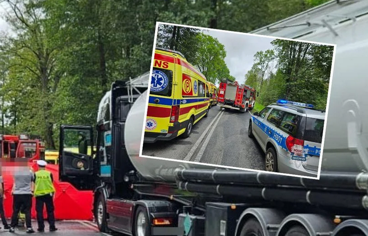 Samochód ciężarowy zderzył się z osobowym autem. Cztery osoby zginęły. Droga zablokowana