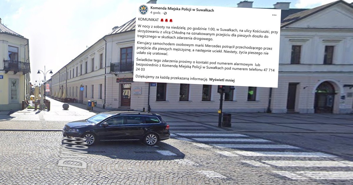 Tragiczny wypadek w Suwałkach: 31-latek potrącony na pasach, trwa poszukiwanie kierowcy